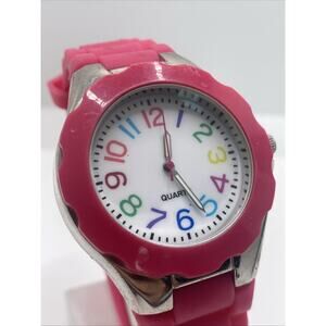 Womens Colorful #s Pink Silcome Band Quartz Fashion Watch Works New Battery